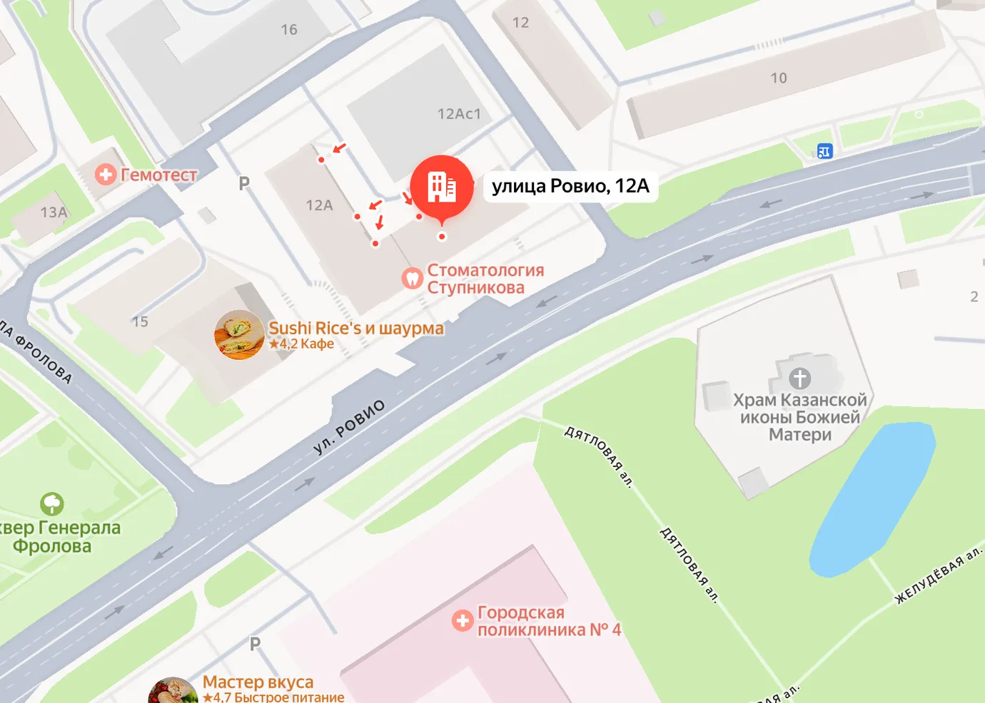 Клиника на карте: Петрозаводск, улица Ровио, 12а